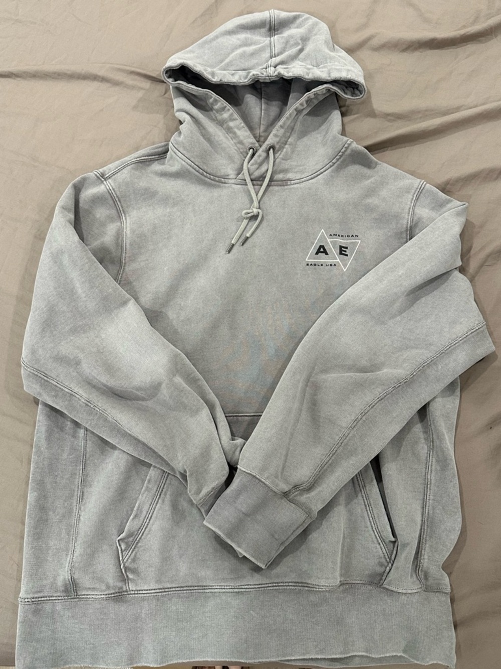 American Eagle Outfitters Grey Pullover Hoodie with AE Emblem